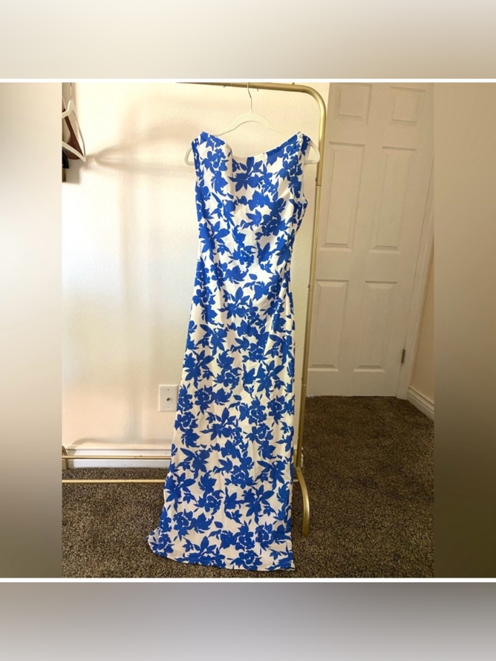 Peppermayo blue and white floral maxi asymmetrical shoulder dress new WO tag - Picture 3 of 5
